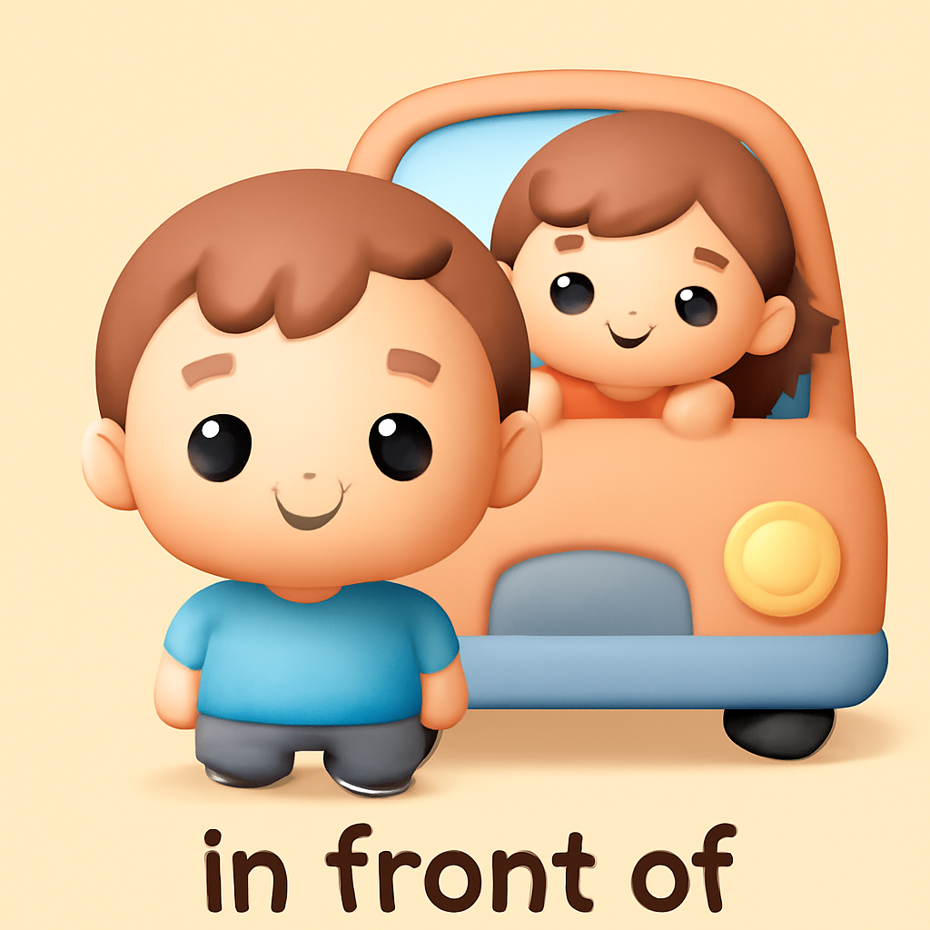 in front of